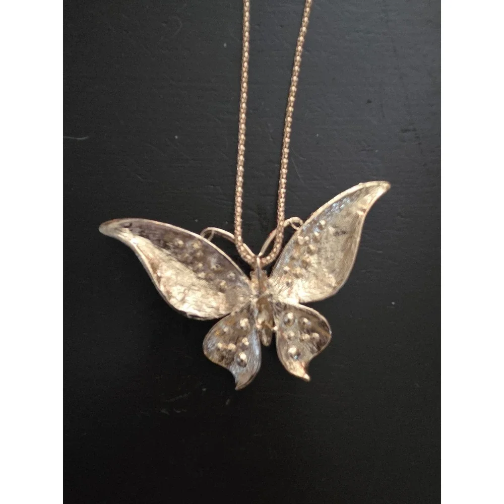 Betsey Johnson Butterfly Pendant Rhinestone Colorful Gold‎ Tone Necklace - Picture 5 of 6